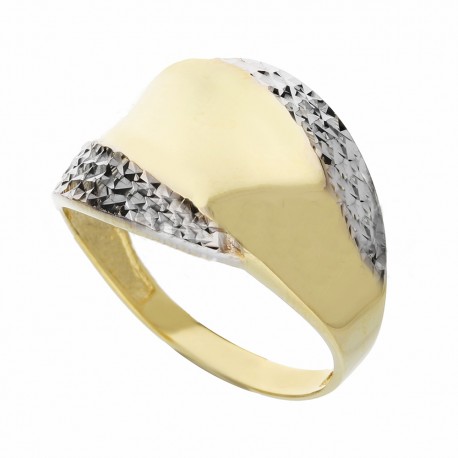 White and Yellow Gold 18k Shiny and Diamond cut Woman Ring