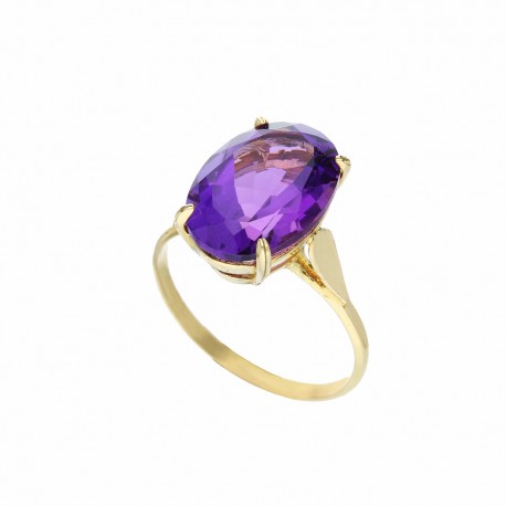 Inel din aur galben de 18K cu piatră violetă pentru femei