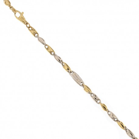 Bracelet en or jaune et blanc 18 Kt 750/1000, modèle tubulaire, finition polie pour homme