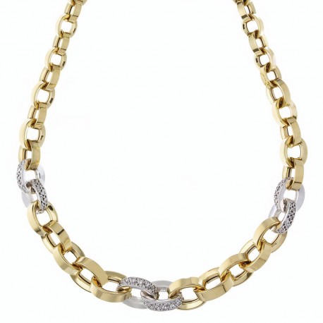 18K žluté a bílé zlato řetízkový náhrdelník s bílými zirkony pro ženy