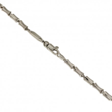 White gold 18k 750/1000 bamboo style shiny man link chain bracelet
