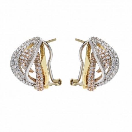 Yellow White and Rose Gold 18k with White Cubic Zirconia Woman Earrings