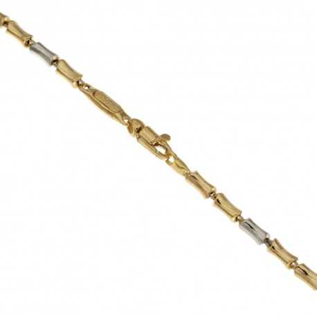 18 Kt 750/1000 hult kjedearmbånd i gult og hvitt gull, modell av bambusstokk, polert finish for menn