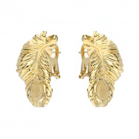 Yellow Gold 18k Shiny and Satin Plume Woman Earrings
