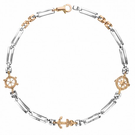 Rose and White Gold 18 Kt 7500/1000 Link Chain Man Bracelet