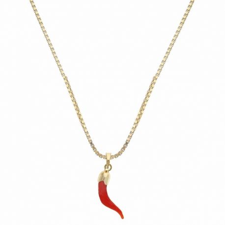 18K gult guld halsband med korallhorn