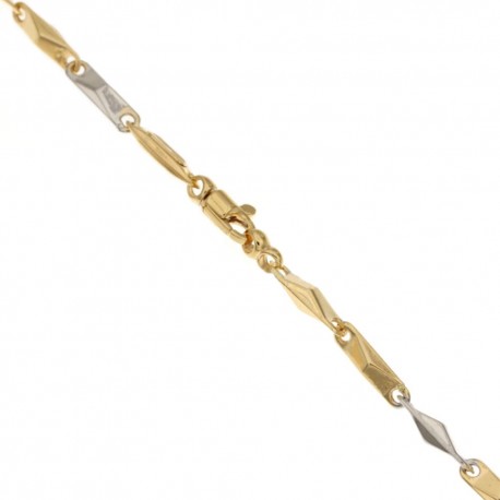 Armband in 18 Kt 750/1000 geel- en witgoud met holle ketting, ruitmodel, gepolijste afwerking voor heren