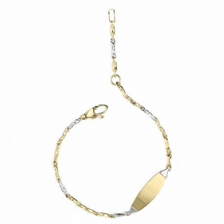 18 Kt gult og hvitt gull armbånd med barneplakett