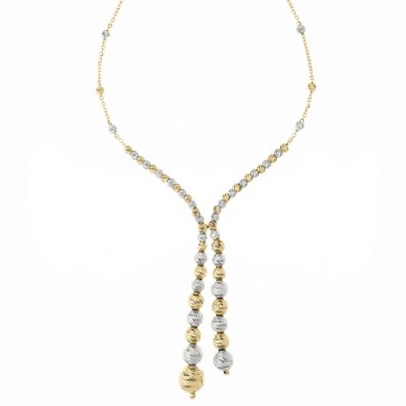 Collana in Oro Giallo e Bianco 18 Carati con Sfere Diamantate da Donna
