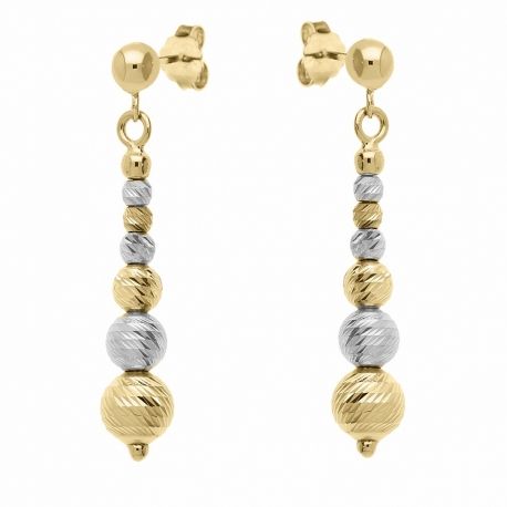 Brincos pendentes em ouro amarelo e branco 18K com esferas de diamante para mulheres