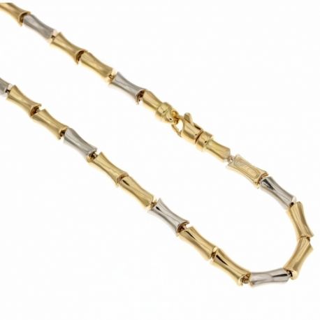 Yellow and white gold 18k 750/1000 bamboo style shiny man link chain