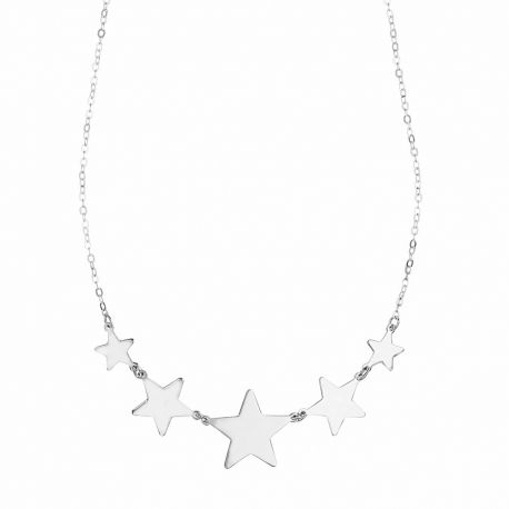 Colar feminino em ouro branco 18K com estrelas