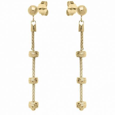 Orecchini in Oro Giallo 18k pendenti finitura Lucida e Diamantata da Donna