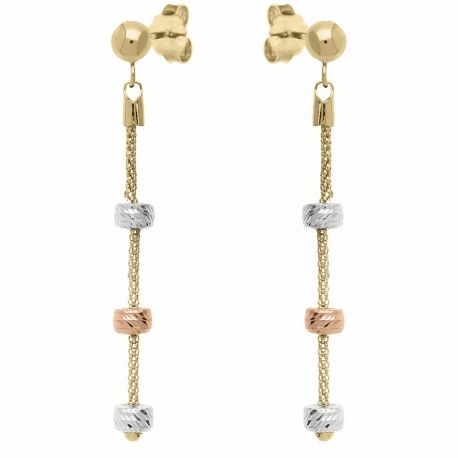 Orecchini in Oro Giallo Bianco e Rosa 18k pendenti da Donna