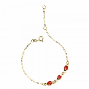 18K YELLOW GOLD BRACELET FOR KIDS WITH ENAMELLED HEART LOVE MADE IN ITALY