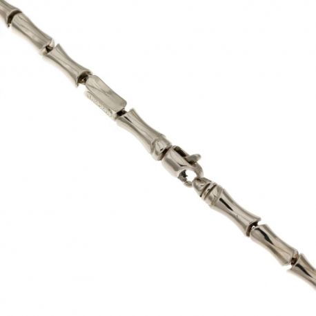 Pulseira masculina em ouro branco 18 Kt 750/1000 com corrente vazia, modelo cana de bambu, acabamento polido