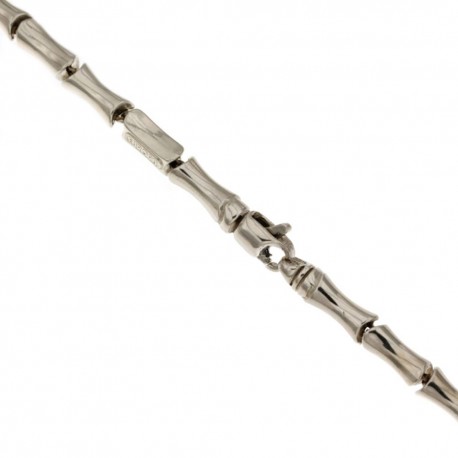 White gold 18k 750/1000 bamboo style shiny man link chain bracelet