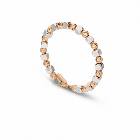 Женское кольцо из белого и розового золота 18 карат со сферами и кубиками