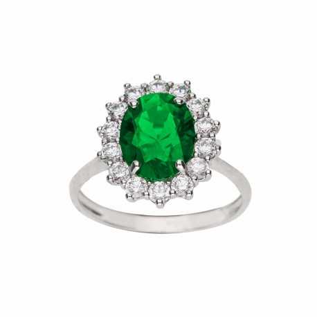 Dámsky prsteň Kate z 18K bieleho zlata so zeleným kameňom a bielymi zirkónmi