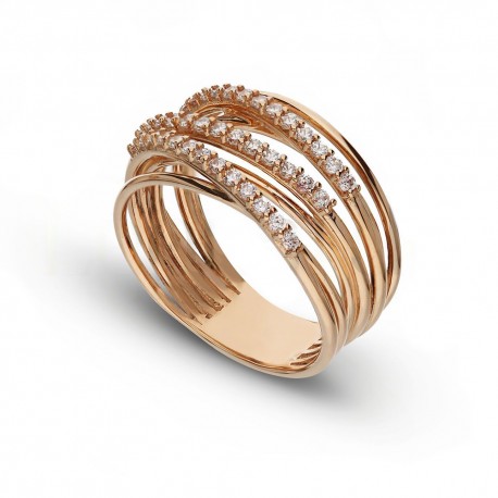 Δαχτυλίδι από ροζ χρυσό 18 καρατίων με λευκά ζιργκόν για γυναίκες