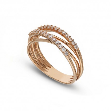 18K rožinio aukso žiedas su baltais cirkoniais moterims