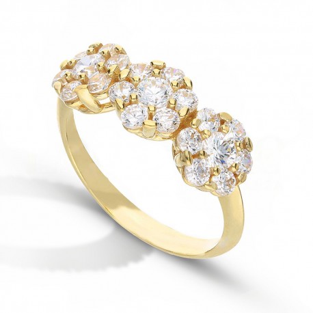 Трилоги прстен од 18К жутог злата са белим цирконима за жене
