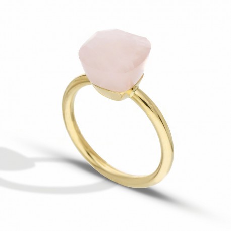 Damski pierścionek typu nude z 18-karatowego żółtego złota z różowym kamieniem