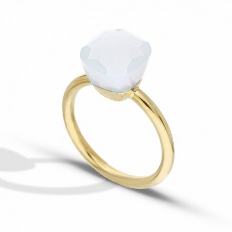 Pliks modeļu gredzens sievietēm no 18K dzeltena zelta ar baltu akmeni