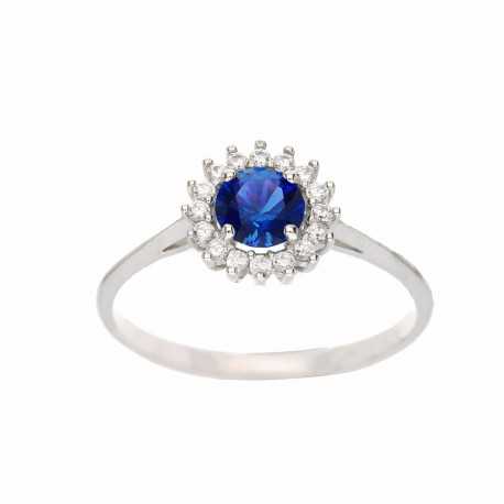 Дамски пръстен Kate от 18K бяло злато със син камък и бели циркони
