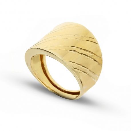 Yellow Gold 18k Shiny and Diamond cut Women Ring