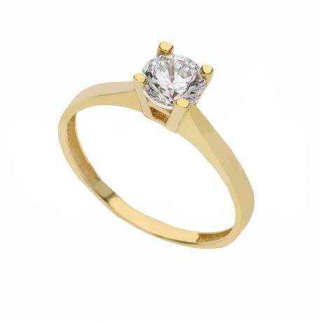 Anillo Solitario en Oro Amarillo de 18K con Circonitas Blancas para Mujer