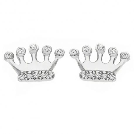 Boucles d'oreilles couronne en or blanc 18 carats avec zircons blancs pour filles