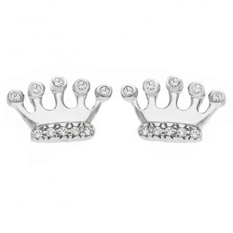 Boucles d'oreilles couronne en or blanc 18 carats avec zircons blancs pour filles