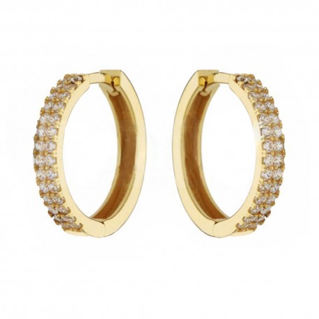 Boucles d'oreilles créoles en or jaune 18 carats avec zircons blancs pour femme