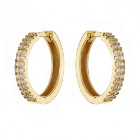 Brincos de argola em ouro amarelo 18K com zircônias brancas para mulheres