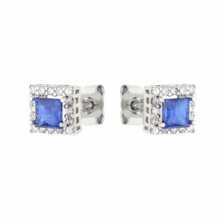 White Gold 18k with Blue and White Stones Earrings