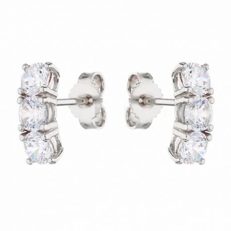 Boucles d'oreilles Trilogie en or blanc 18 carats avec zircons blancs