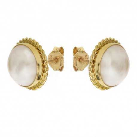 Boucles d'oreilles en or jaune 18 carats avec perles pour femme