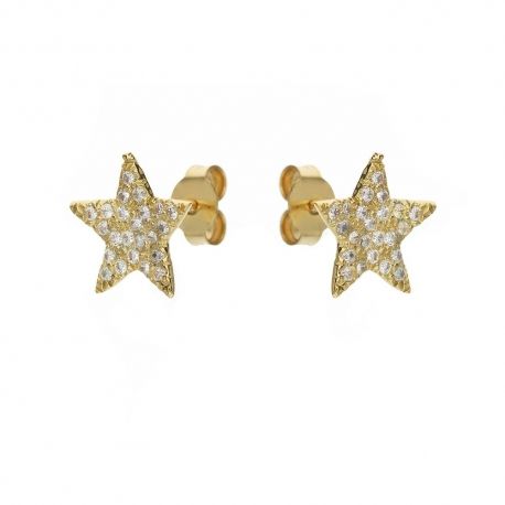 18K keltakultaiset tähtikorvakorut valkoisilla zirkoneilla naisille