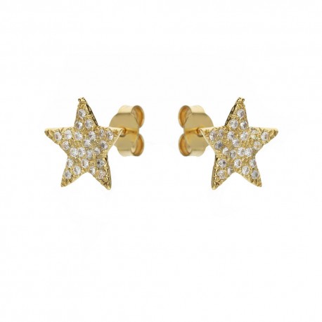 Yellow Gold 18k with White Cubic Zirconia Stars Woman Earrings