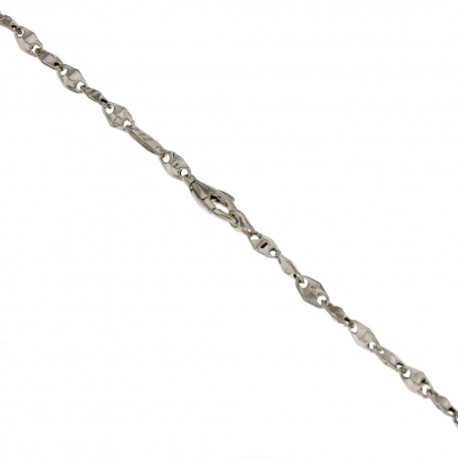 White gold 18k 750/1000 shiny diamond shaped man link chain bracelet