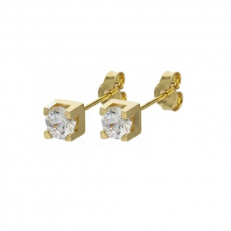 Damskie kolczyki punktowe z 18-karatowego żółtego złota z białymi cyrkoniami