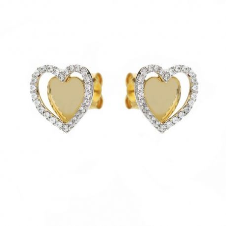 Brincos de coração em ouro branco e amarelo 18K com zircões brancos