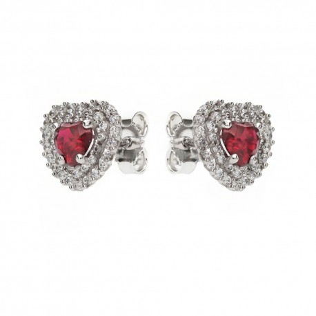 White Gold 18k with White Cubic Zirconia and Red Stone Earrings
