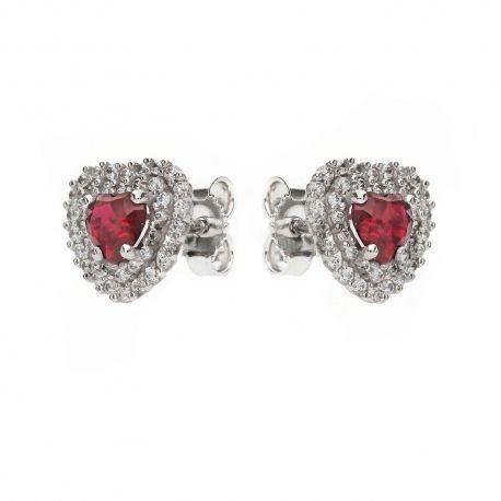White Gold 18k with White Cubic Zirconia and Red Stone Earrings