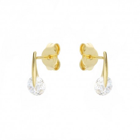Γυναικεία σκουλαρίκια από κίτρινο χρυσό 18 καρατίων με λευκά ζιργκόν