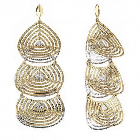 Boucles d'oreilles pendantes pour femmes en or jaune et blanc 18 carats