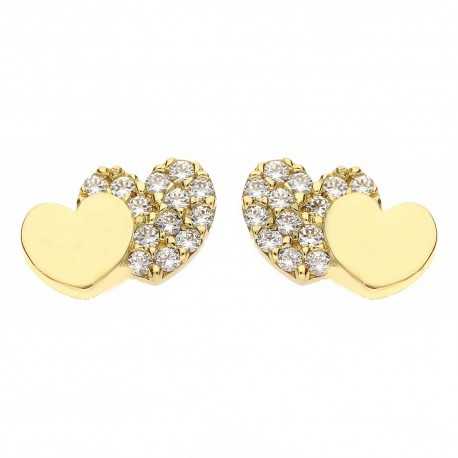 Boucles d'oreilles coeur en or jaune 18 carats avec zircons blancs pour fille