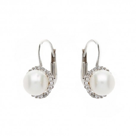 18 K hvidguld øreringe med perler og hvide zirkoner