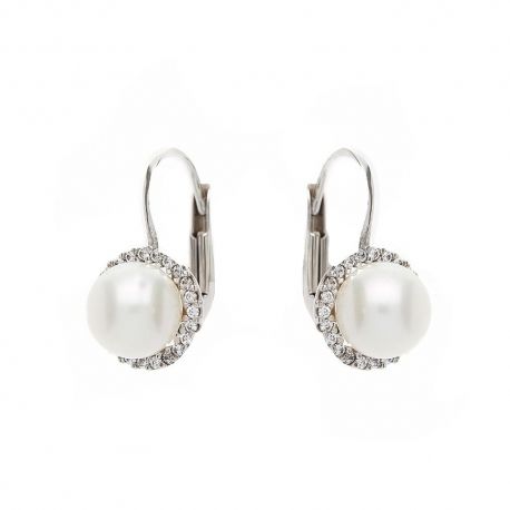 White Gold 18k with White Cubic Zirconia and Pearls Woman Earrings